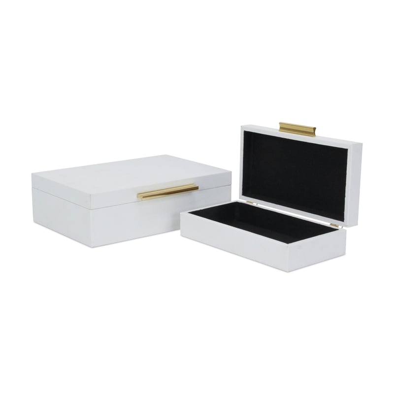 Lusan Rectangular Decorative Box Set - White Faux Snakeskin