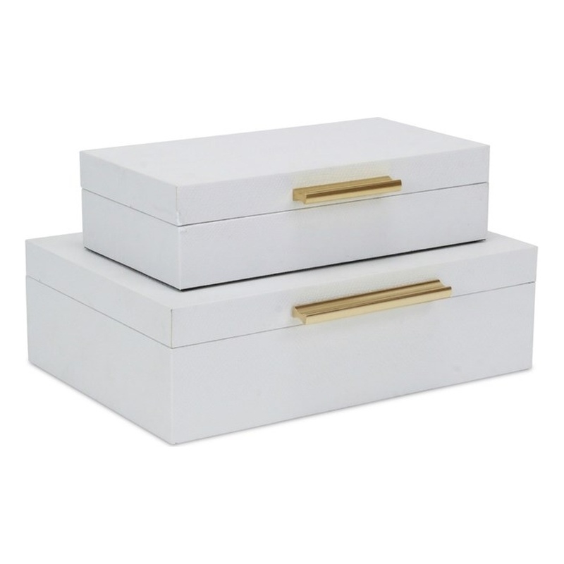 Lusan Rectangular Decorative Box Set - White Faux Snakeskin