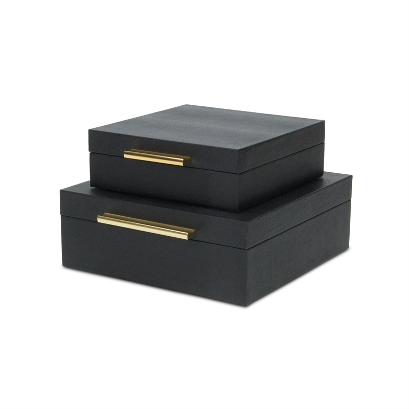 Lusan Square Decorative Box Set - Black Faux Snakeskin