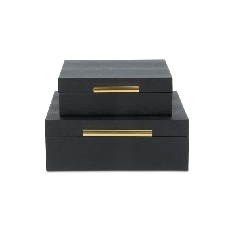 Lusan Square Decorative Box Set - Black Faux Snakeskin