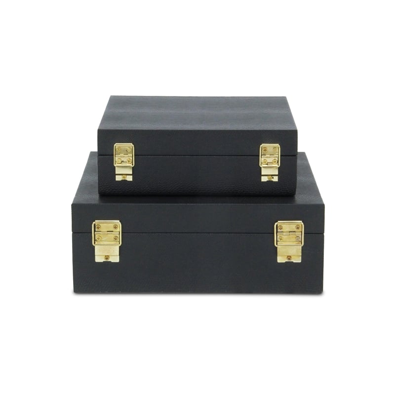 Lusan Square Decorative Box Set - Black Faux Snakeskin