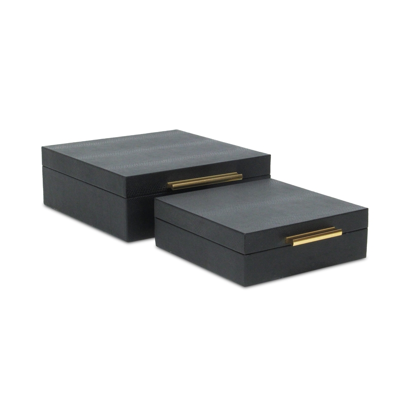 Lusan Square Decorative Box Set - Black Faux Snakeskin
