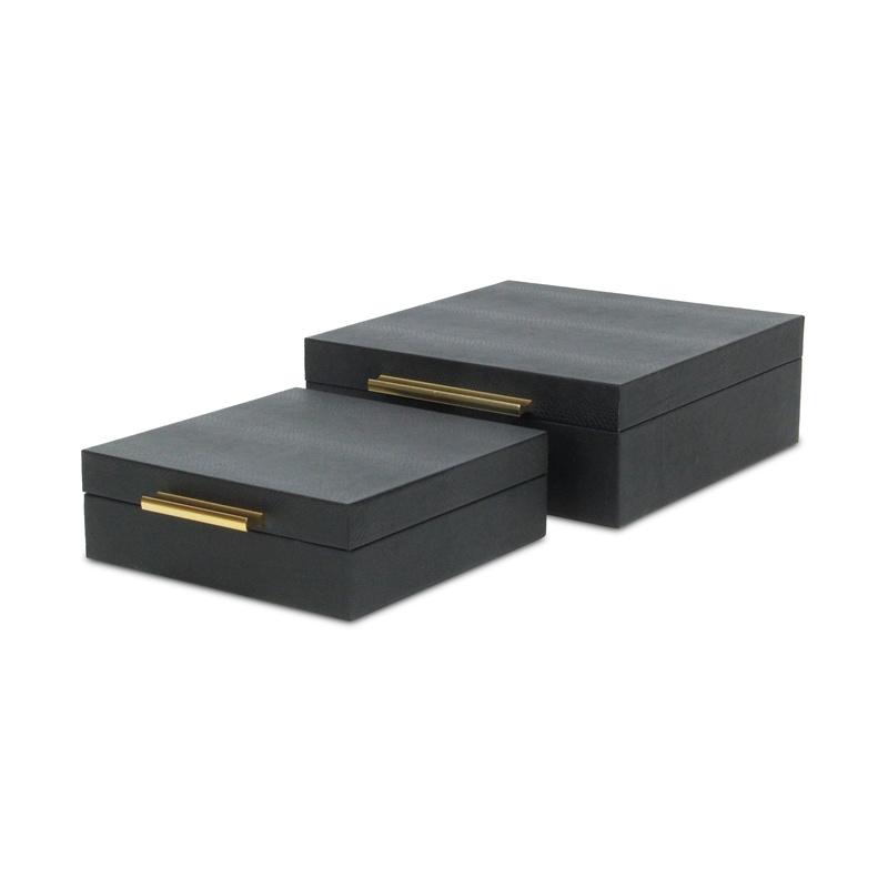 Lusan Square Decorative Box Set - Black Faux Snakeskin