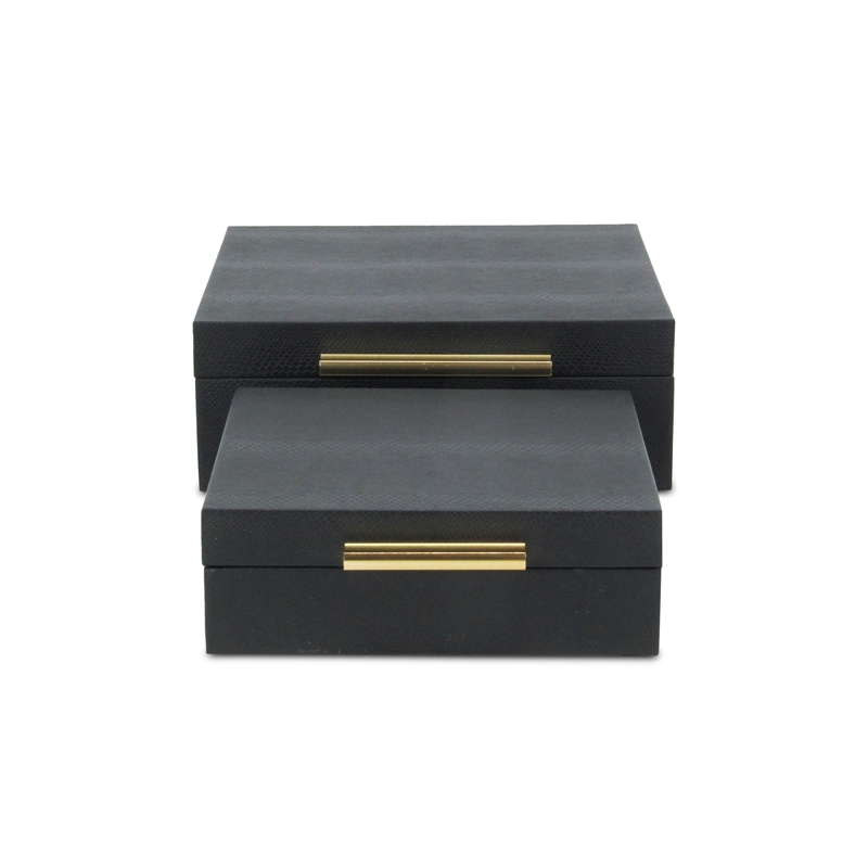Lusan Square Decorative Box Set - Black Faux Snakeskin