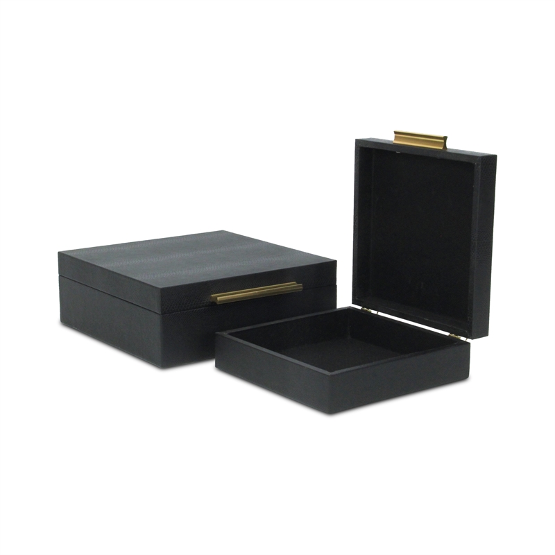 Lusan Square Decorative Box Set - Black Faux Snakeskin