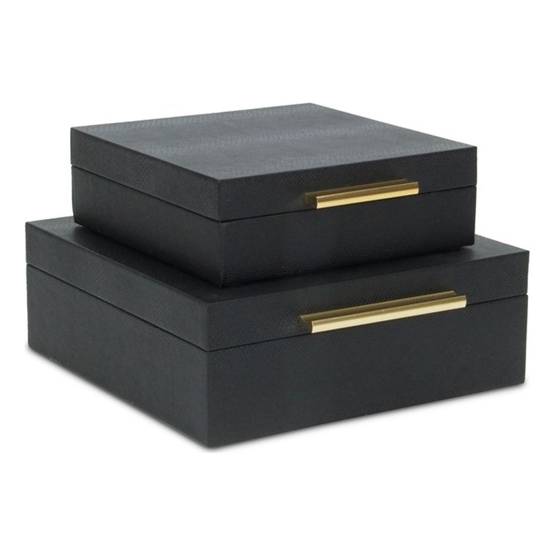 Lusan Square Decorative Box Set - Black Faux Snakeskin