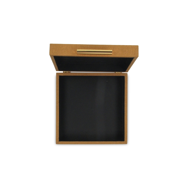 Lusan Square Decorative Box Set - Camel Brown Faux Shagreen