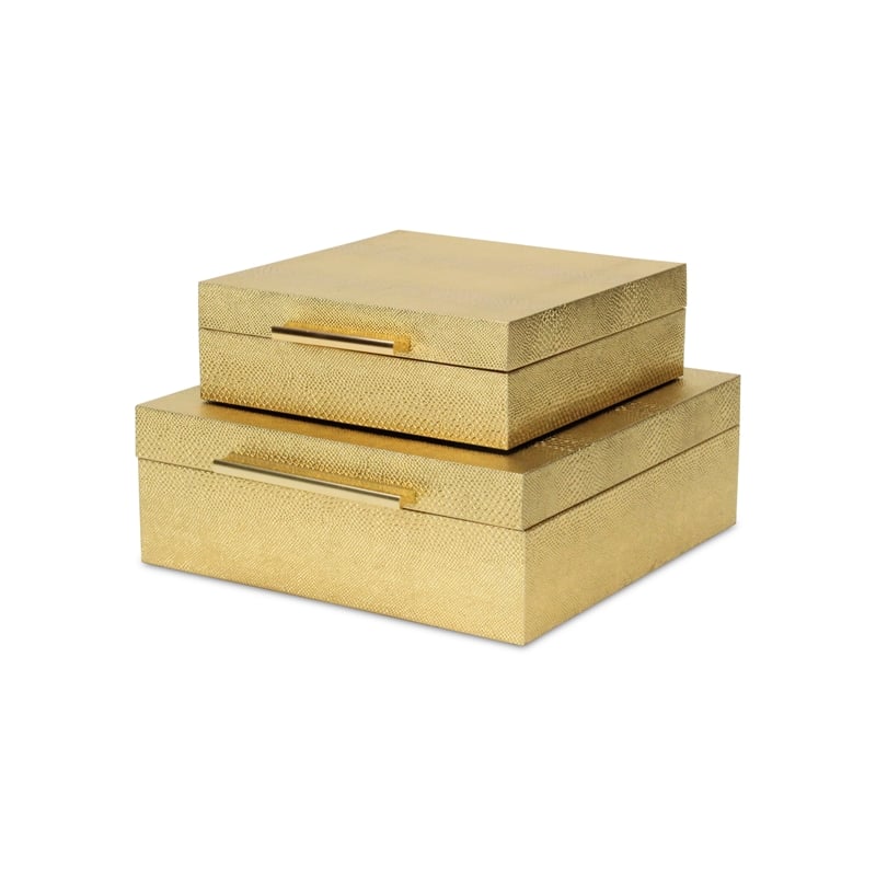 Lusan Square Decorative Box Set - Gold Faux Snakeskin