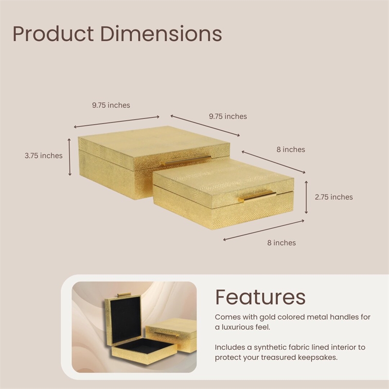 Lusan Square Decorative Box Set - Gold Faux Snakeskin