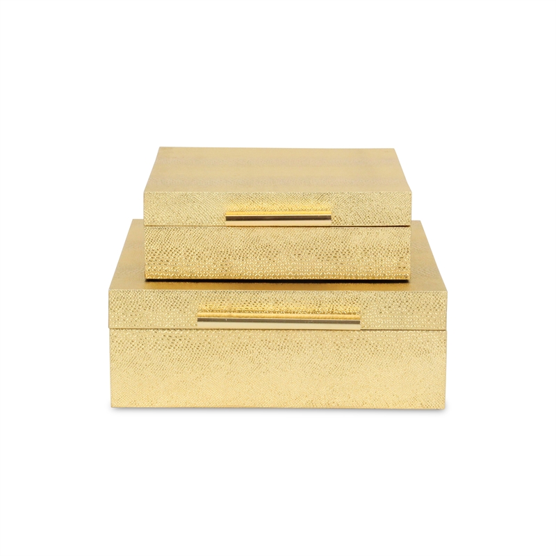 Lusan Square Decorative Box Set - Gold Faux Snakeskin