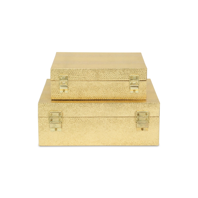 Lusan Square Decorative Box Set - Gold Faux Snakeskin