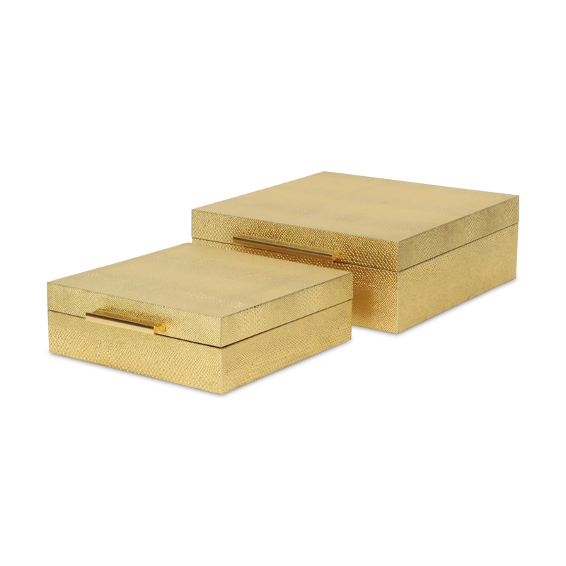 Lusan Square Decorative Box Set - Gold Faux Snakeskin