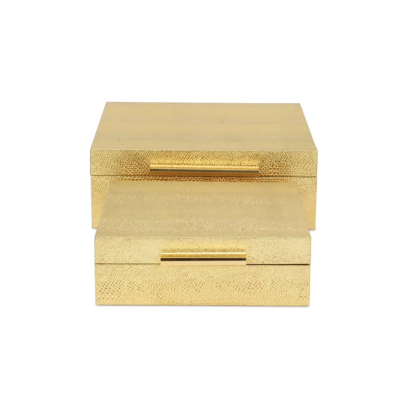 Lusan Square Decorative Box Set - Gold Faux Snakeskin