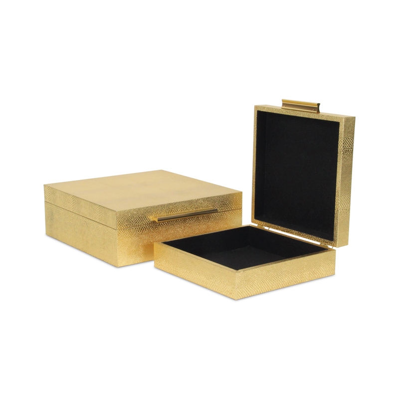 Lusan Square Decorative Box Set - Gold Faux Snakeskin