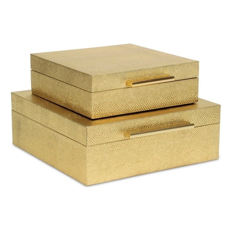 Lusan Square Decorative Box Set - Gold Faux Snakeskin