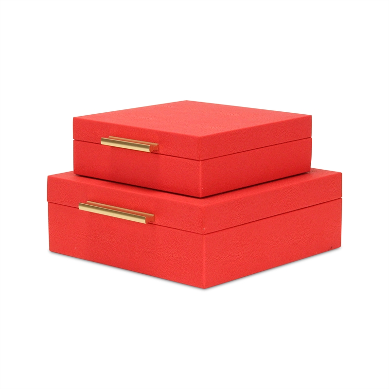 Lusan Square Decorative Box Set - Red Faux Shagreen