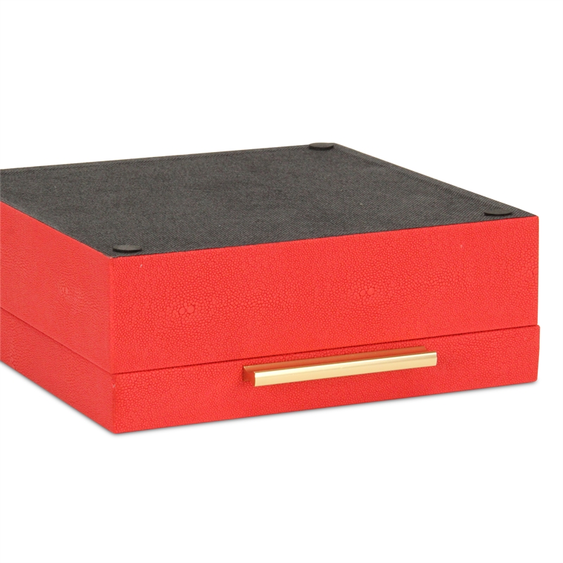 Lusan Square Decorative Box Set - Red Faux Shagreen