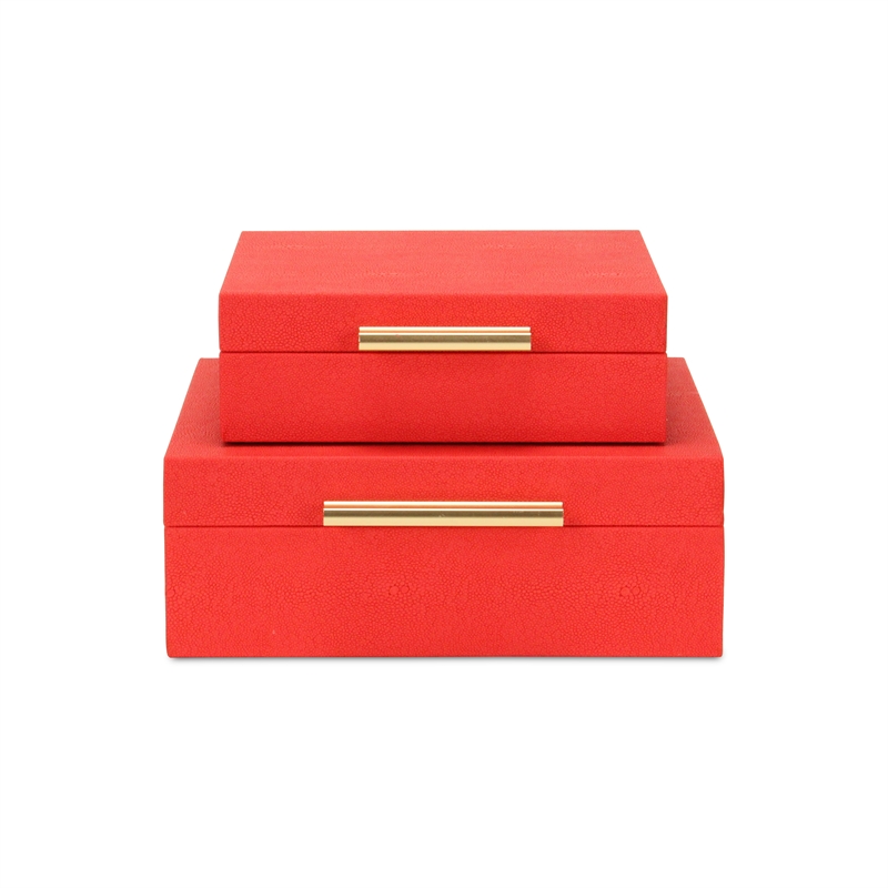 Lusan Square Decorative Box Set - Red Faux Shagreen