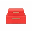 Lusan Square Decorative Box Set - Red Faux Shagreen