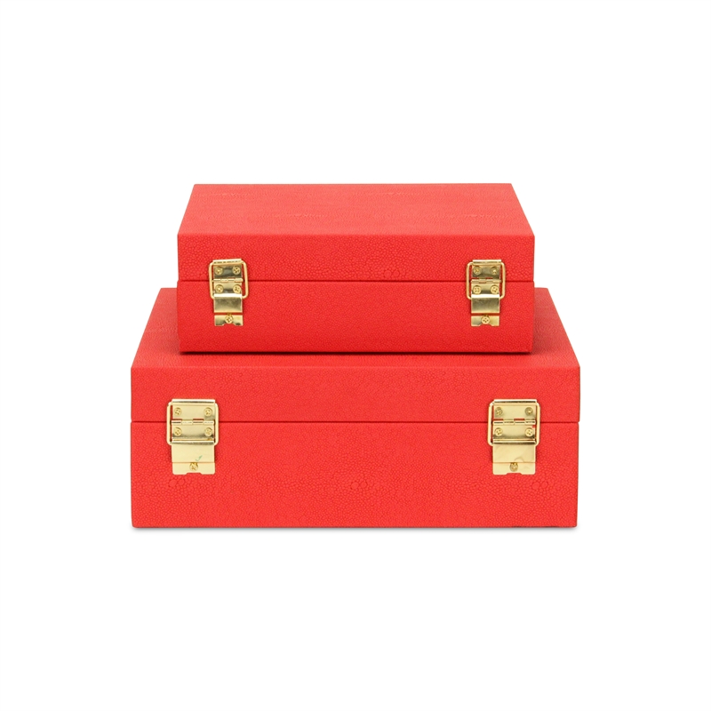 Lusan Square Decorative Box Set - Red Faux Shagreen