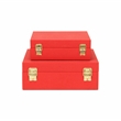 Lusan Square Decorative Box Set - Red Faux Shagreen