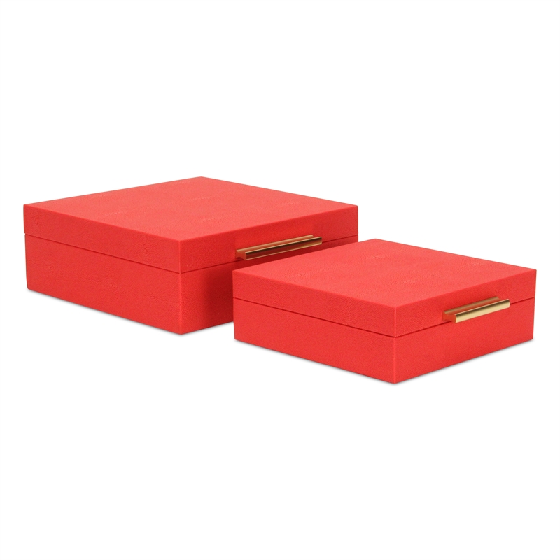 Lusan Square Decorative Box Set - Red Faux Shagreen