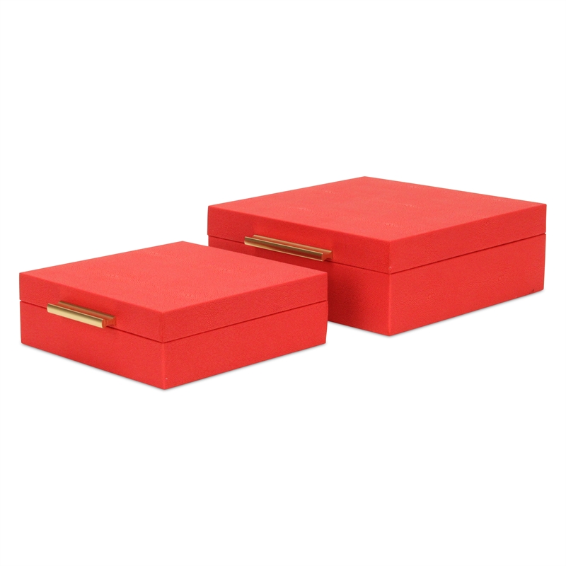 Lusan Square Decorative Box Set - Red Faux Shagreen