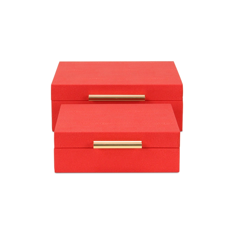 Lusan Square Decorative Box Set - Red Faux Shagreen