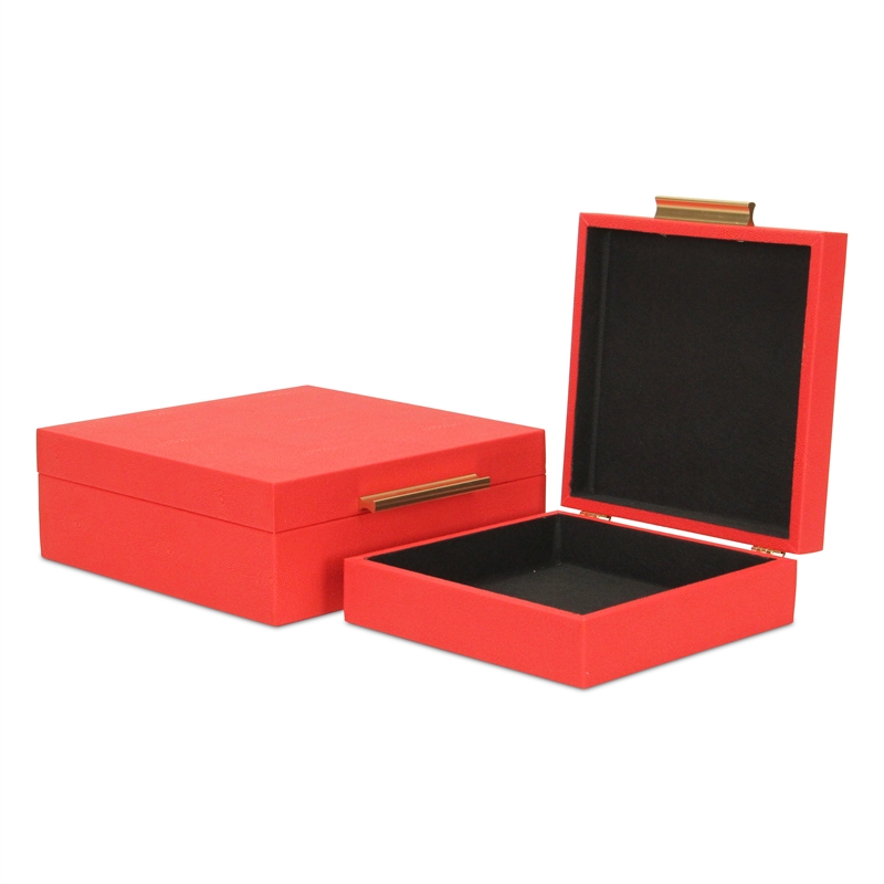 Lusan Square Decorative Box Set - Red Faux Shagreen
