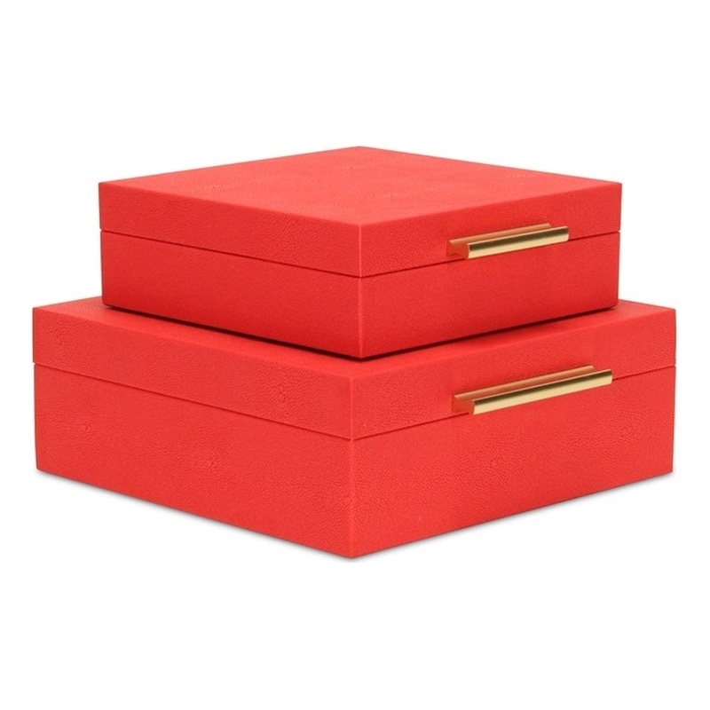 Lusan Square Decorative Box Set - Red Faux Shagreen