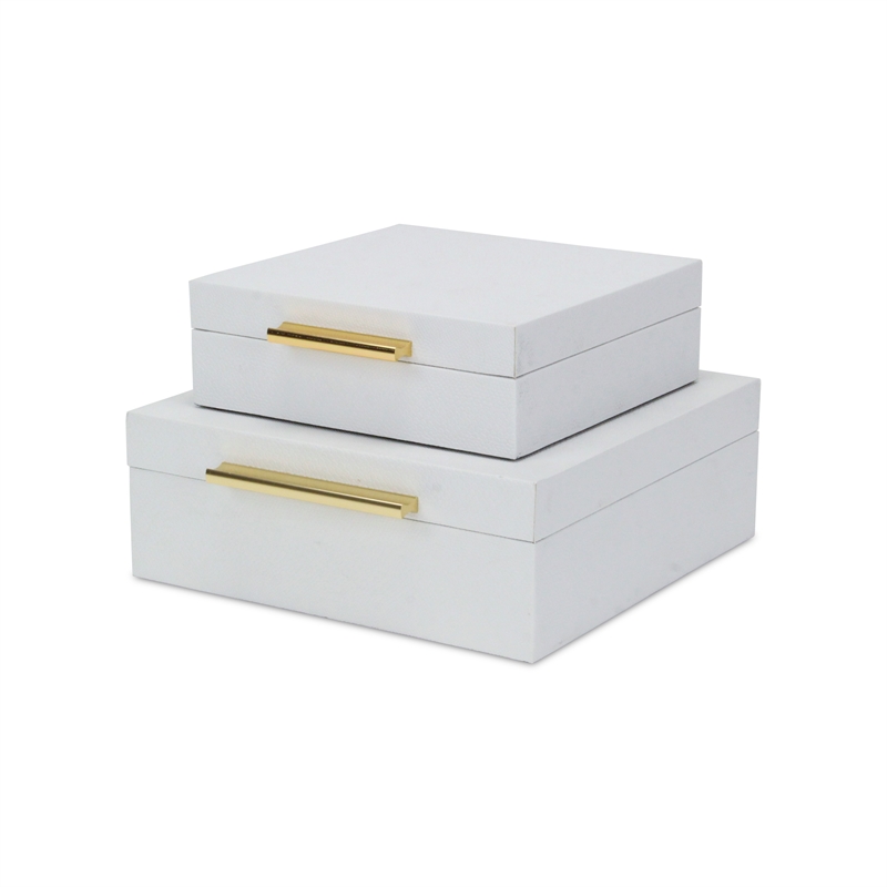 Lusan Square Decorative Box Set - White Faux Snakeskin