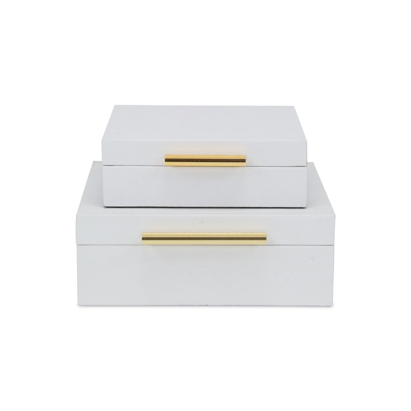 Lusan Square Decorative Box Set - White Faux Snakeskin