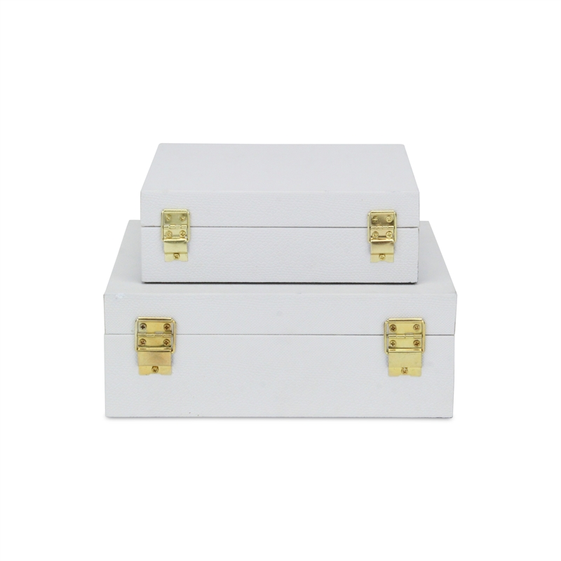 Lusan Square Decorative Box Set - White Faux Snakeskin