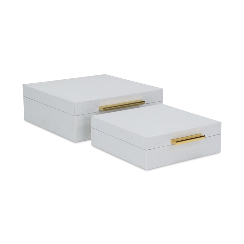 Lusan Square Decorative Box Set - White Faux Snakeskin