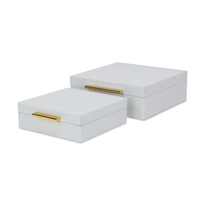 Lusan Square Decorative Box Set - White Faux Snakeskin