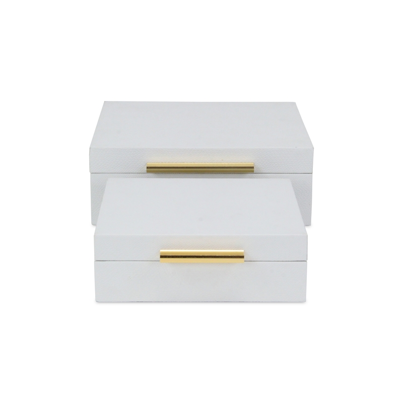 Lusan Square Decorative Box Set - White Faux Snakeskin