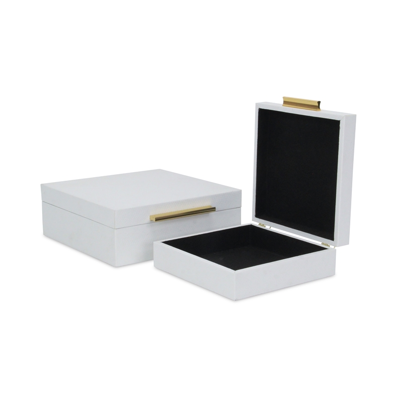 Lusan Square Decorative Box Set - White Faux Snakeskin