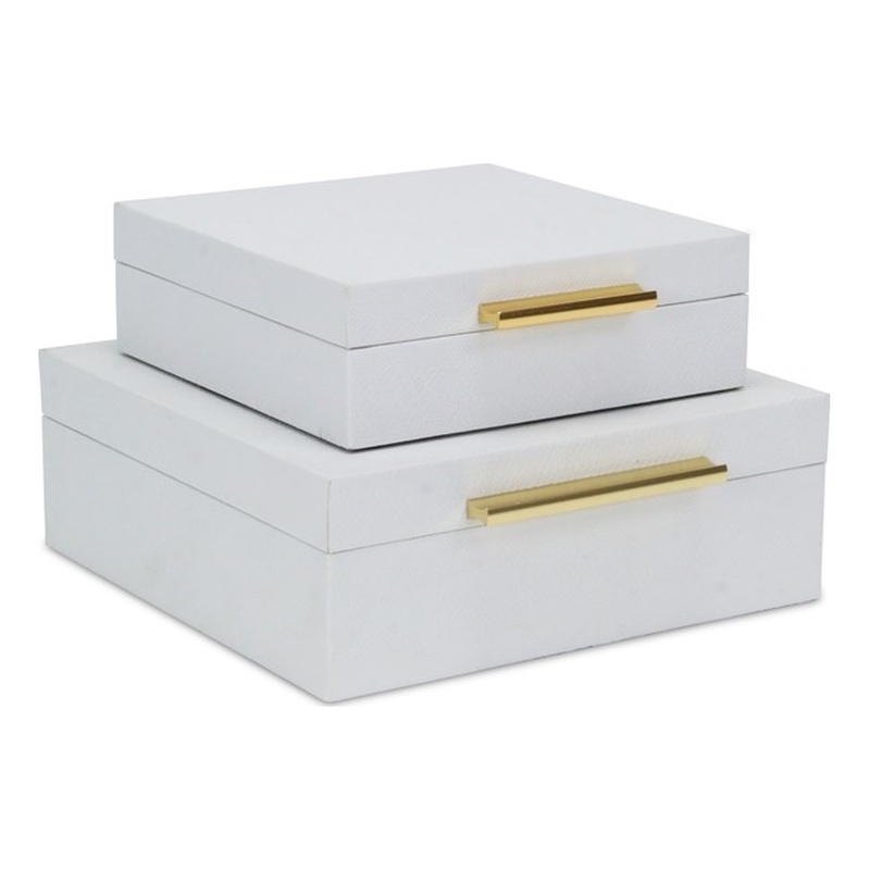 Lusan Square Decorative Box Set - White Faux Snakeskin