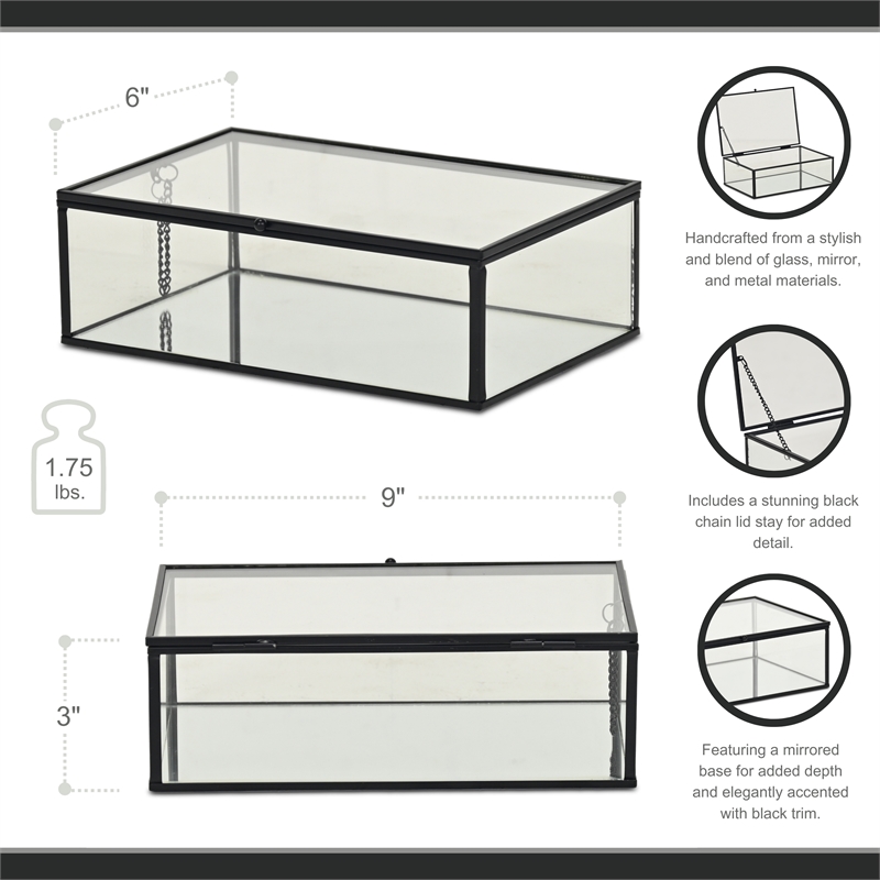 Lume Glass & Metal Frame Storage Box - Black
