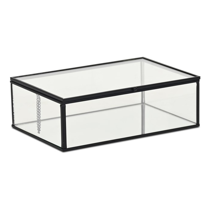 Lume Glass & Metal Frame Storage Box - Black