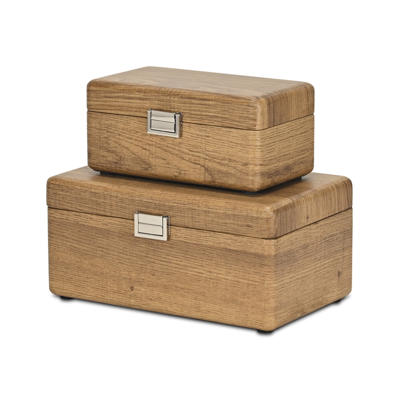 Sable Set of 2 Boxes with Silver Handles - Brown