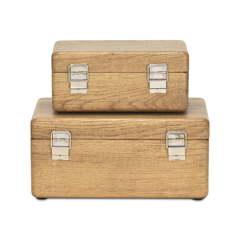 Sable Set of 2 Boxes with Silver Handles - Brown