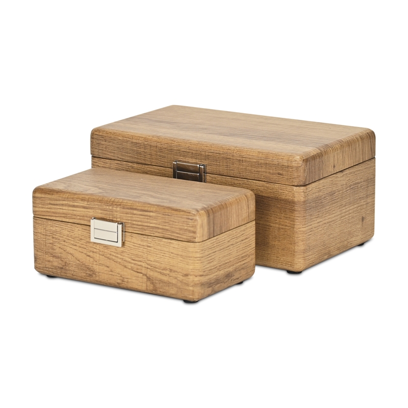 Sable Set of 2 Boxes with Silver Handles - Brown