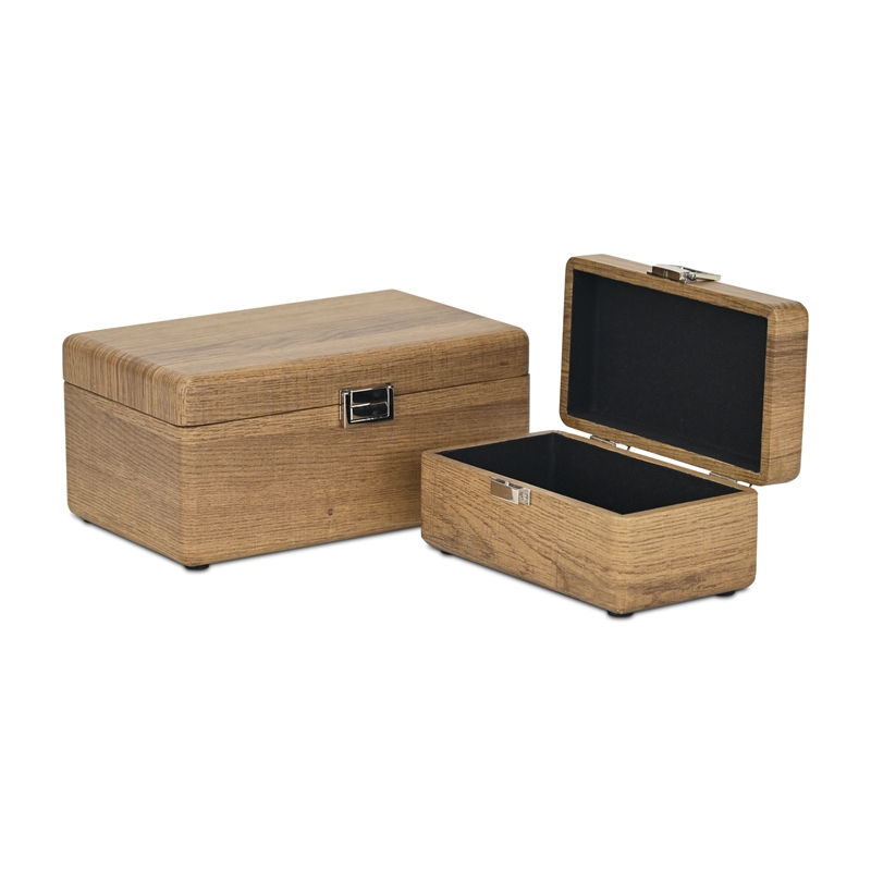 Sable Set of 2 Boxes with Silver Handles - Brown