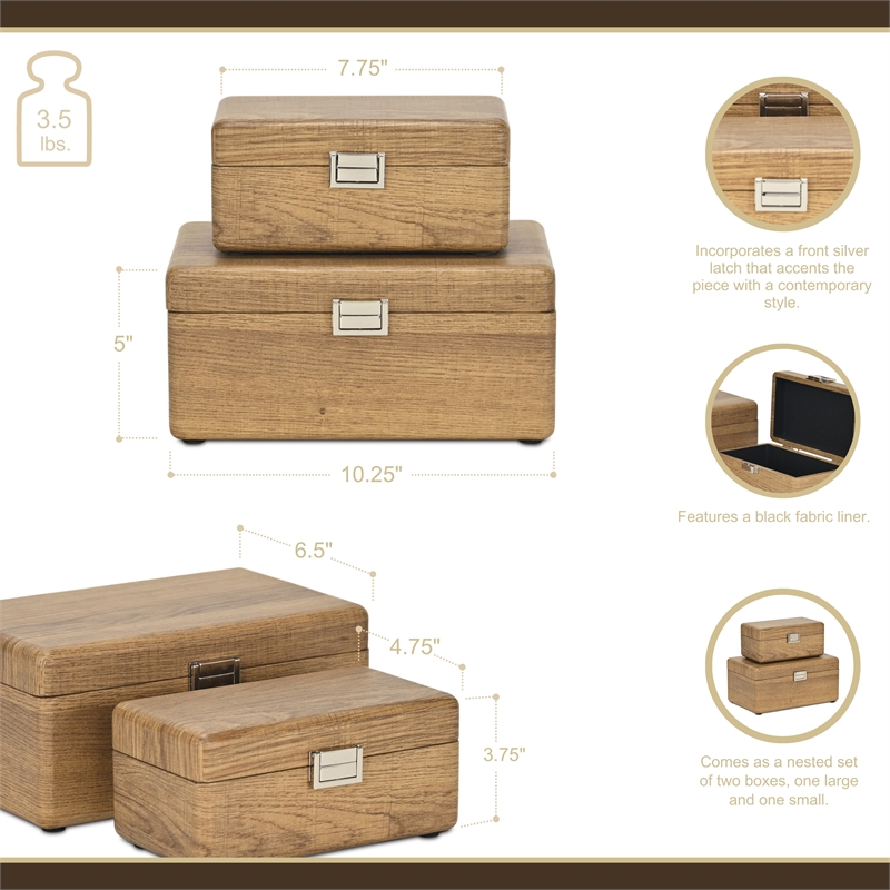 Sable Set of 2 Boxes with Silver Handles - Brown