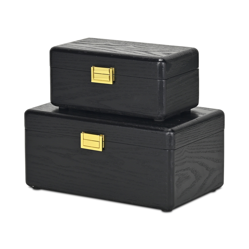 Sable Set of 2 Boxes with Gold Handles - Black