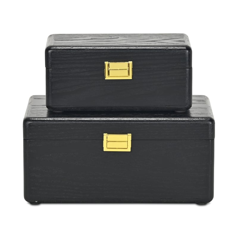 Sable Set of 2 Boxes with Gold Handles - Black