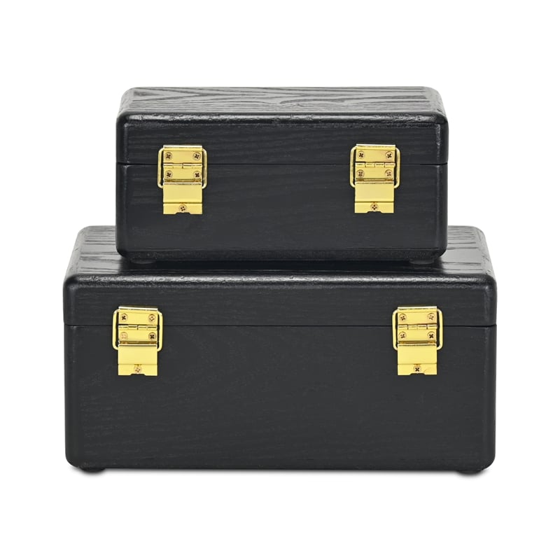 Sable Set of 2 Boxes with Gold Handles - Black