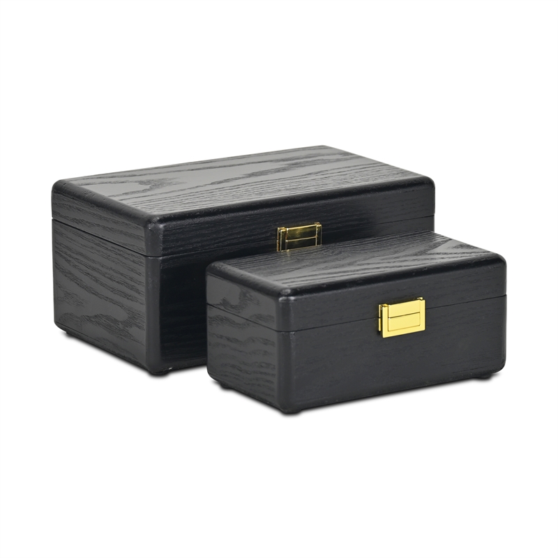 Sable Set of 2 Boxes with Gold Handles - Black