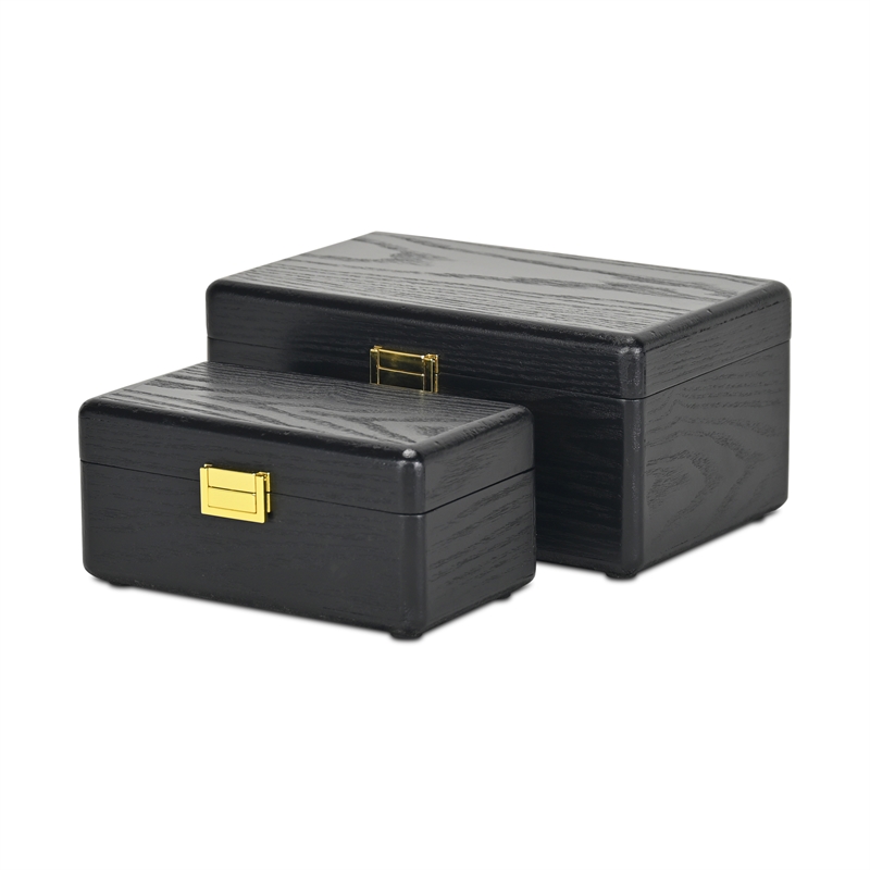 Sable Set of 2 Boxes with Gold Handles - Black